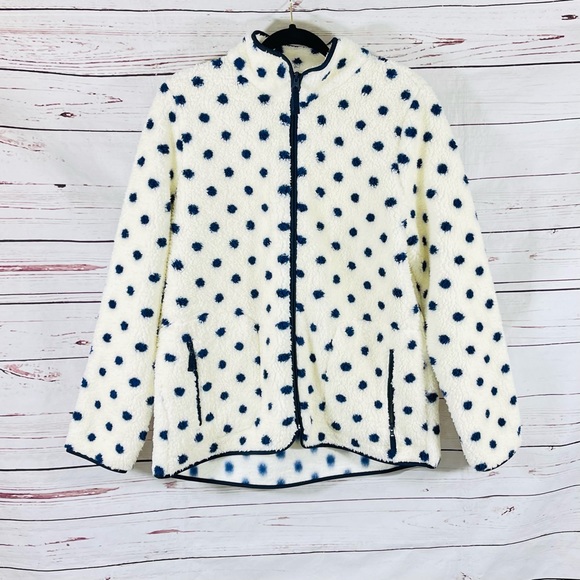 Talbots Jackets & Blazers - T By Talbots Fleece Jacket Womens Size L Plush Full Zip Sherpa Ivory Polka Dots